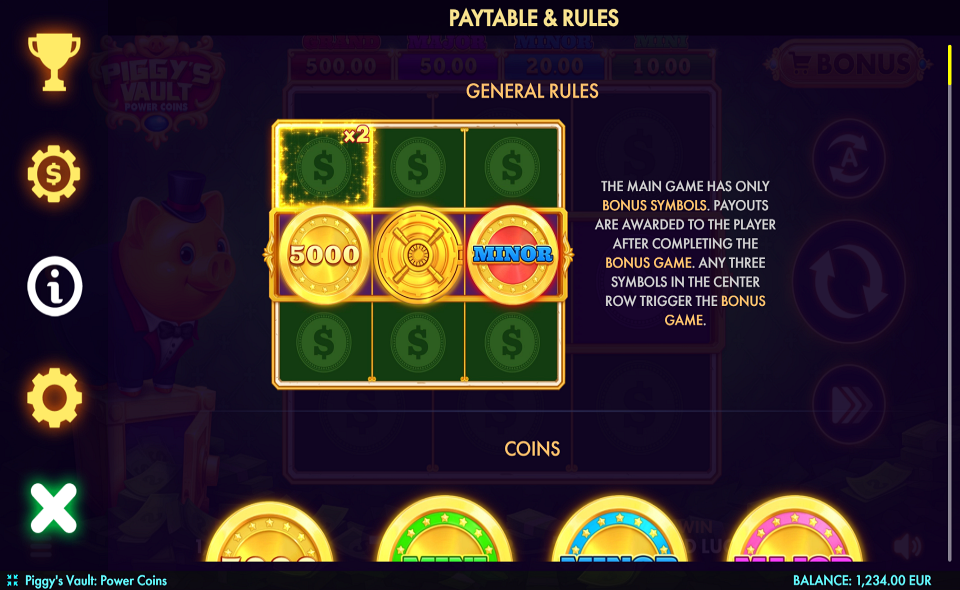 piggys vault power coins paytable