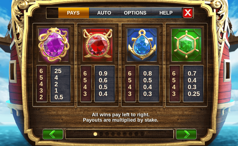 pirate pays megaways paytable 1