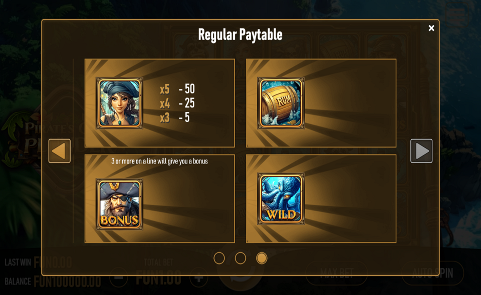 pirates cove plunder paytable 3