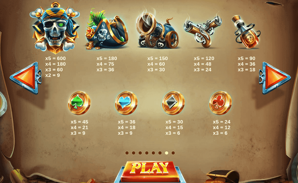 pirates plenty battle for gold paytable