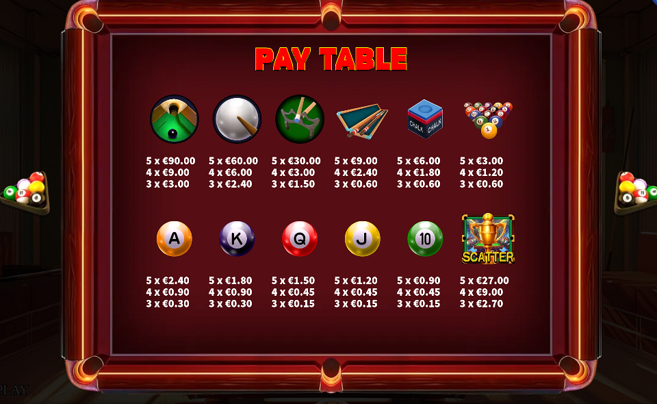 pool master paytable