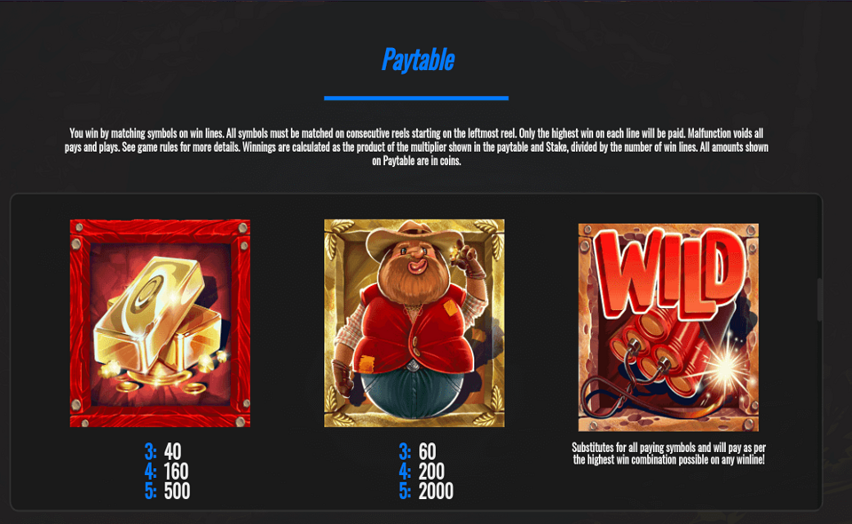 prospector wilds paytable3