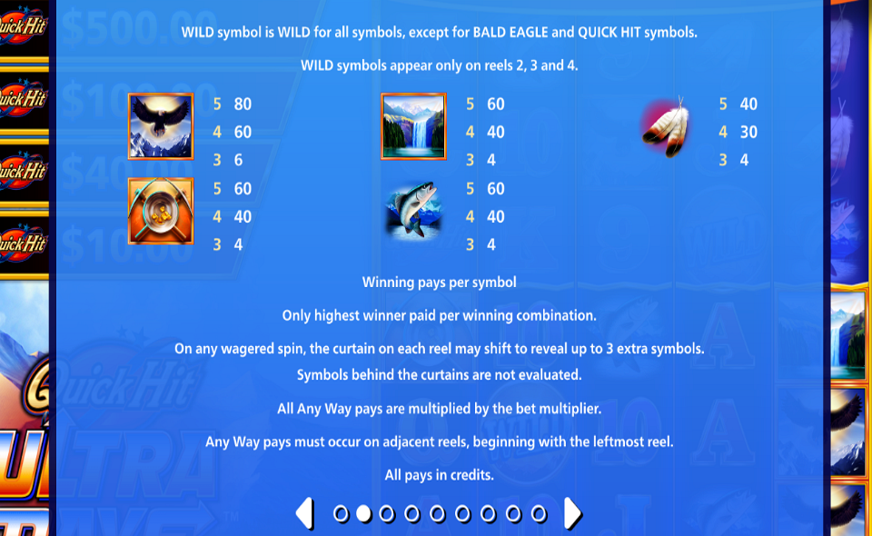 quick hit ultra pays eagles peak paytable 1