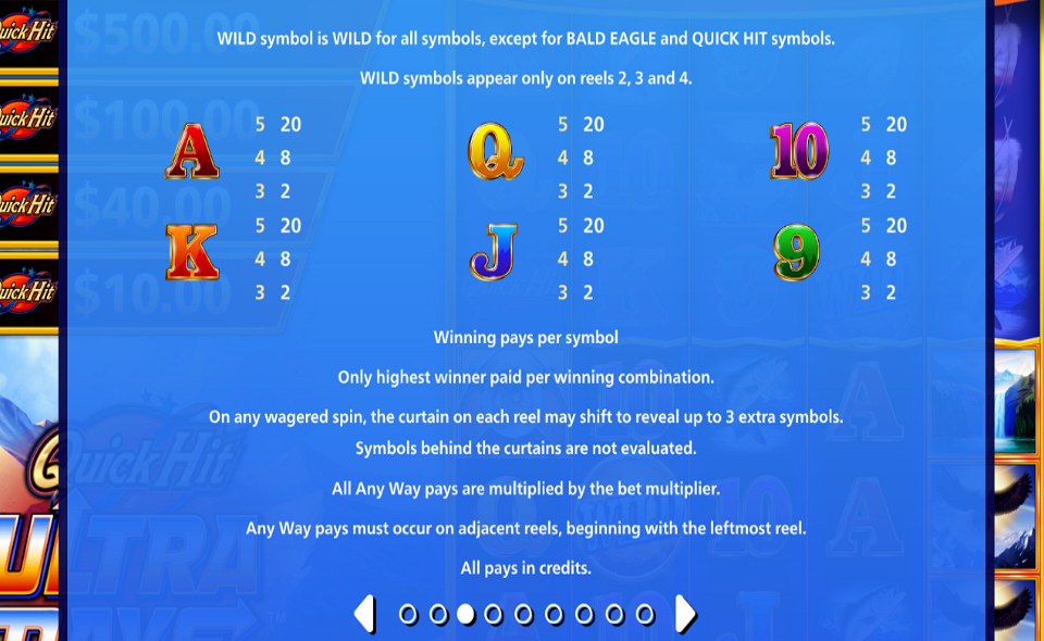 quick hit ultra pays eagles peak paytable 2