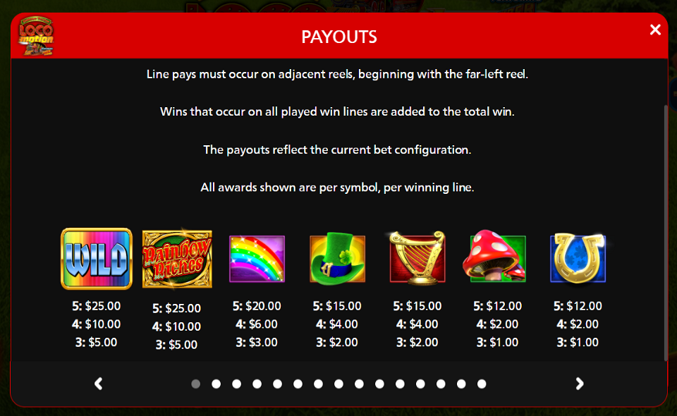rainbow riches locomotion paytable 1