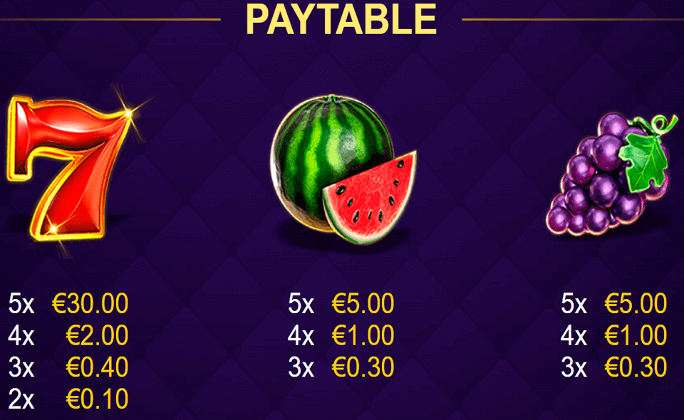 regal crown 50 pin win paytable