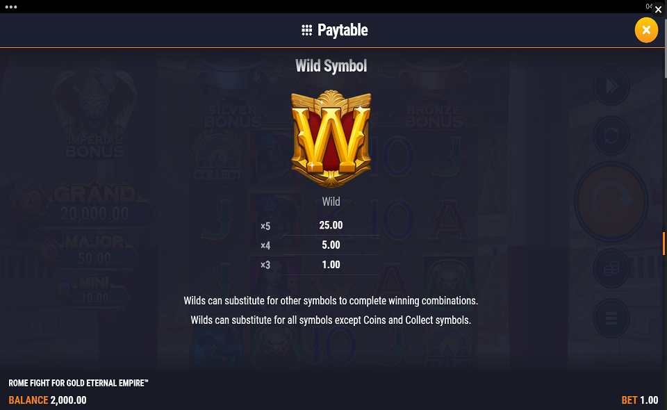 rome fight for gold eternal empire paytable 1