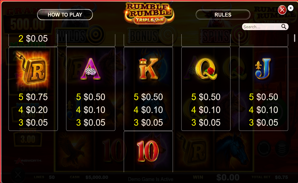 rumble rumble triple shot paytable 2