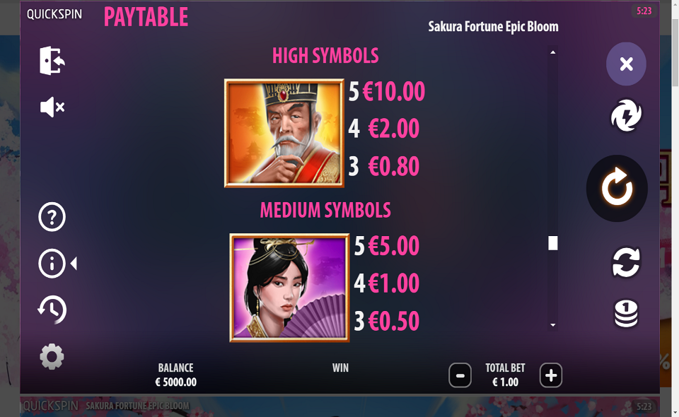 sakura fortune epic bloom paytable 2