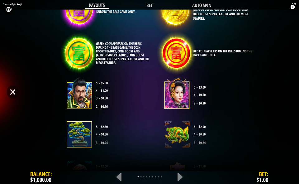 samurai spin kenji paytable 1