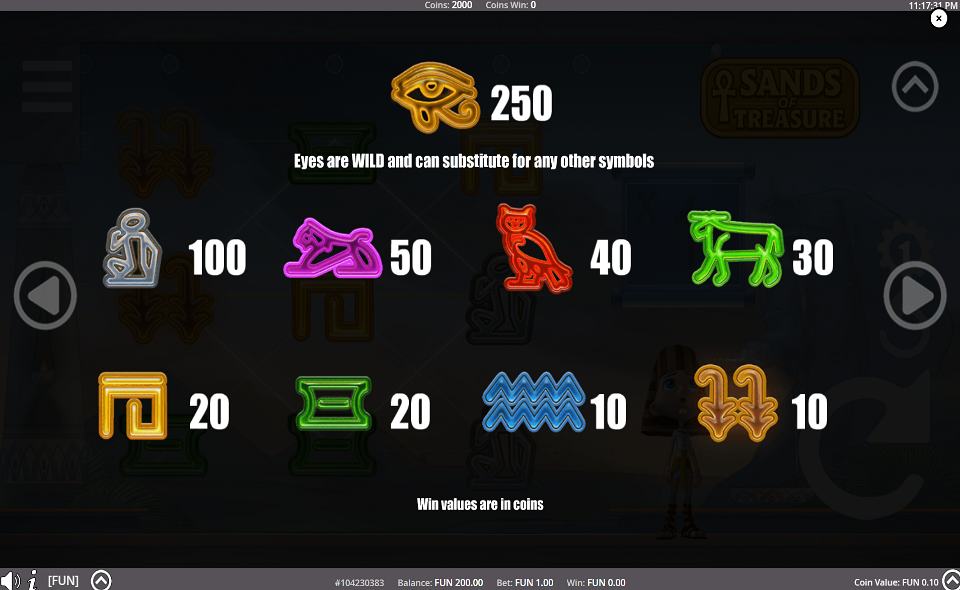 sands of treasure paytable