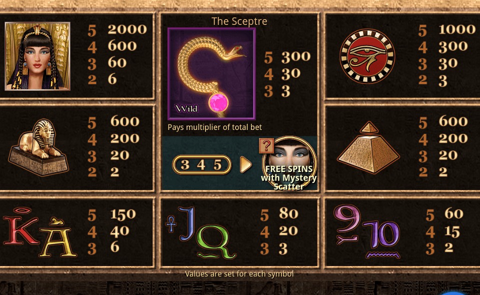 sceptre of cleo paytable 1