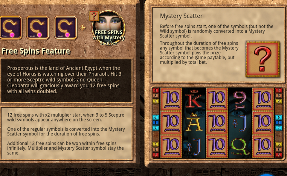 sceptre of cleo paytable 2