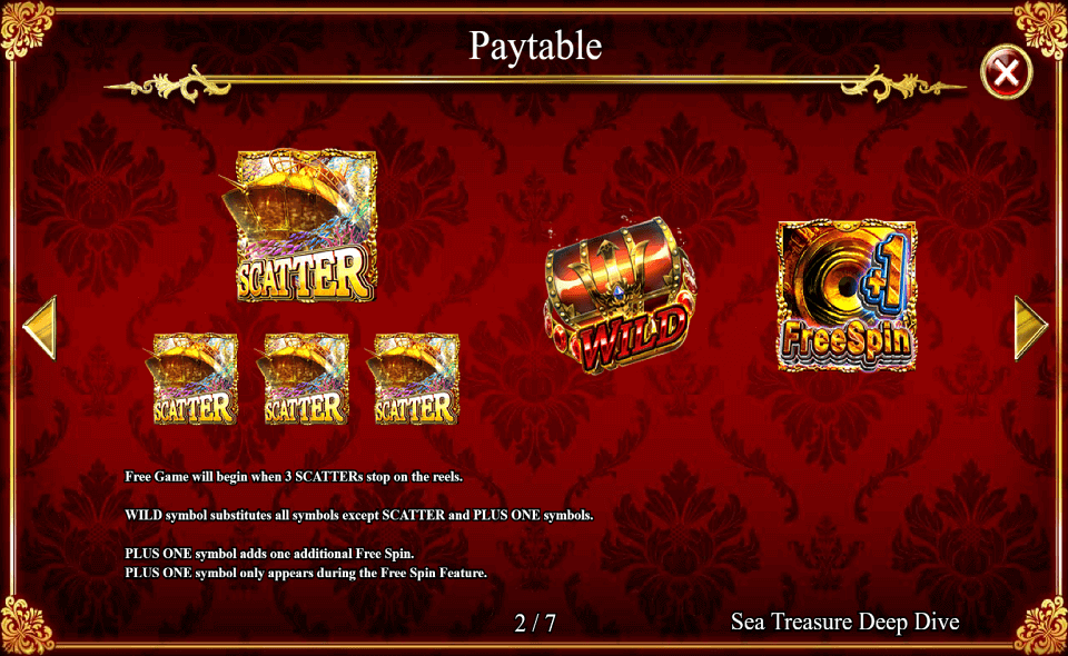 sea treasure deep dive paytable