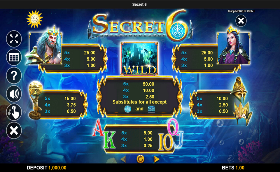 secret 6 paytable 1
