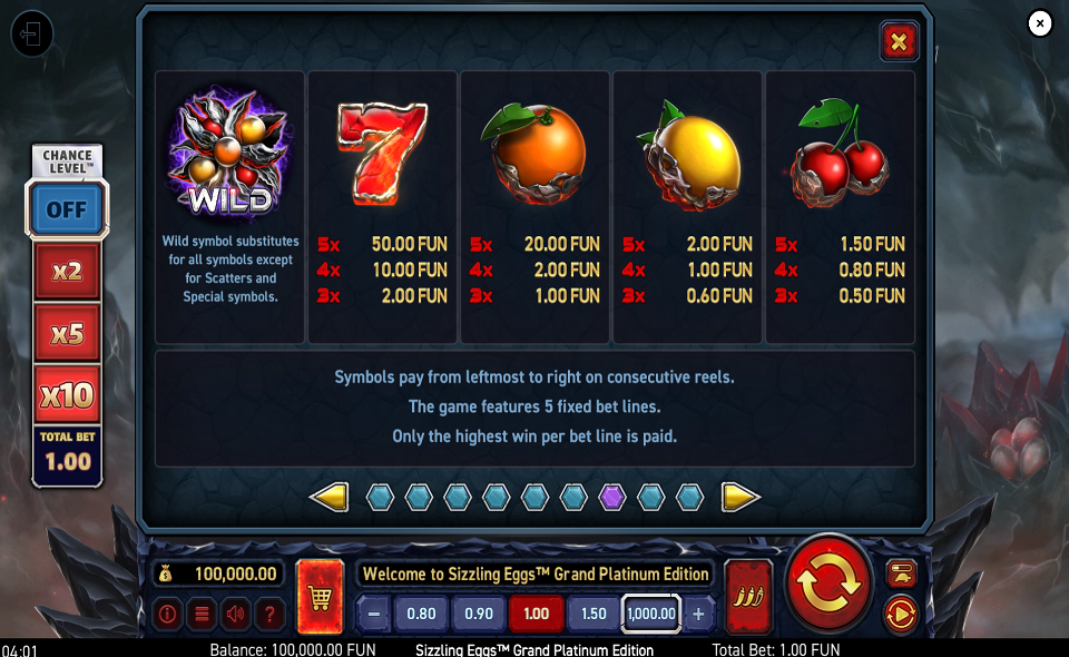 sizzling eggs grand platinum edition paytable 1