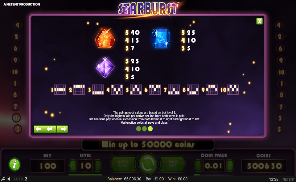 starburst paytable 2