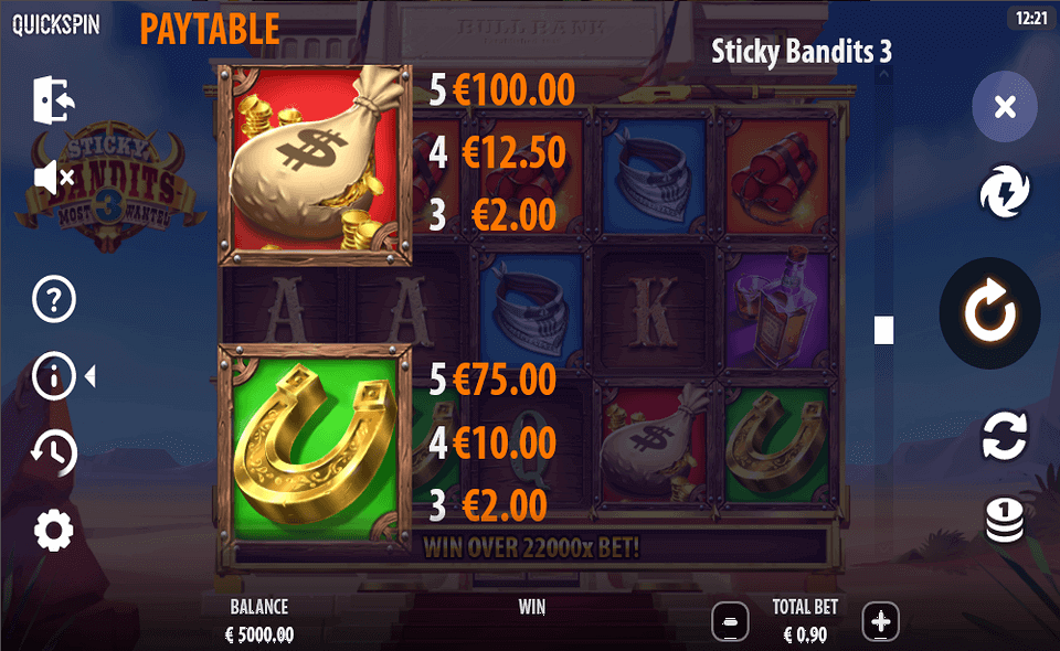 sticky bandits 3 paytable 1