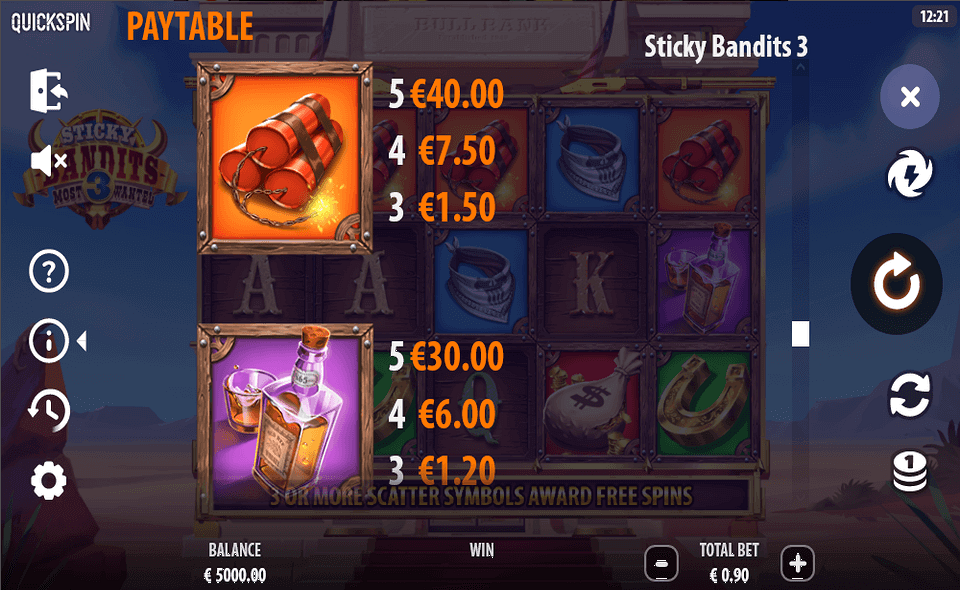 sticky bandits 3 paytable 2