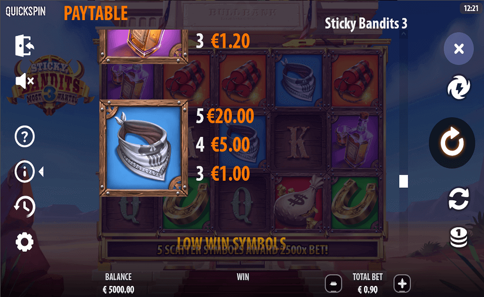 sticky bandits 3 paytable 3