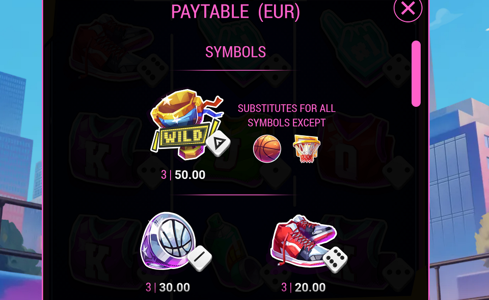 street basket 3x3 dice paytable 1