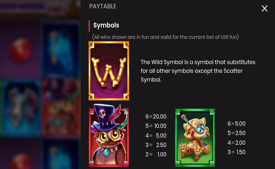 tarot treasures paytable 1