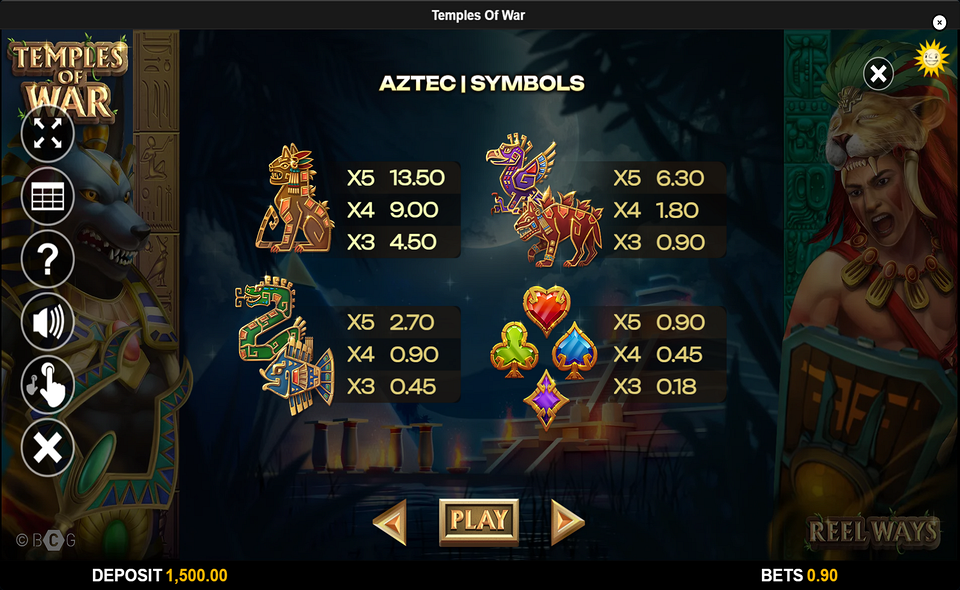 temples of war paytable 2