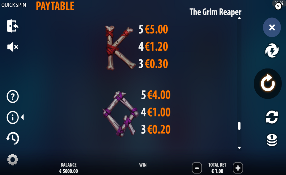 the grim reaper paytable 5
