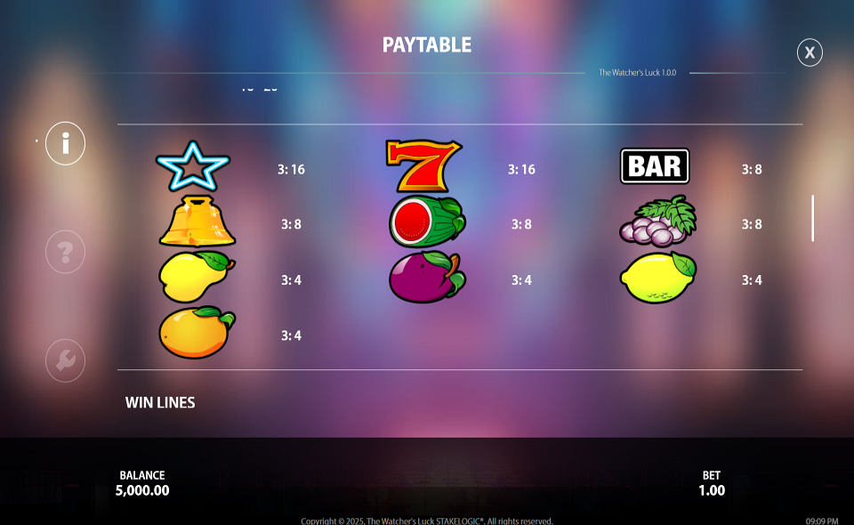 the watchers luck paytable 1