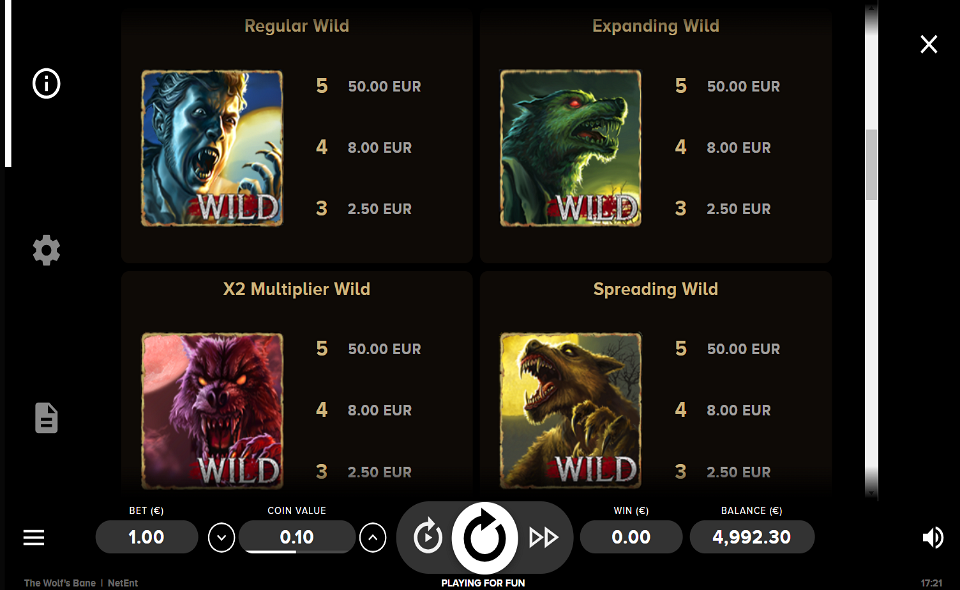 the wolfs bane paytable 2