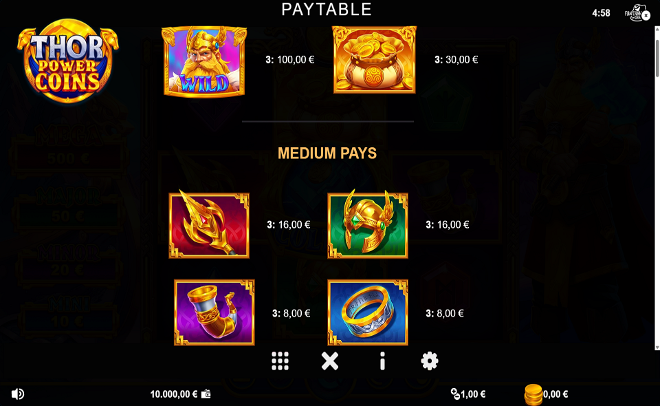 thor power coins paytable 1