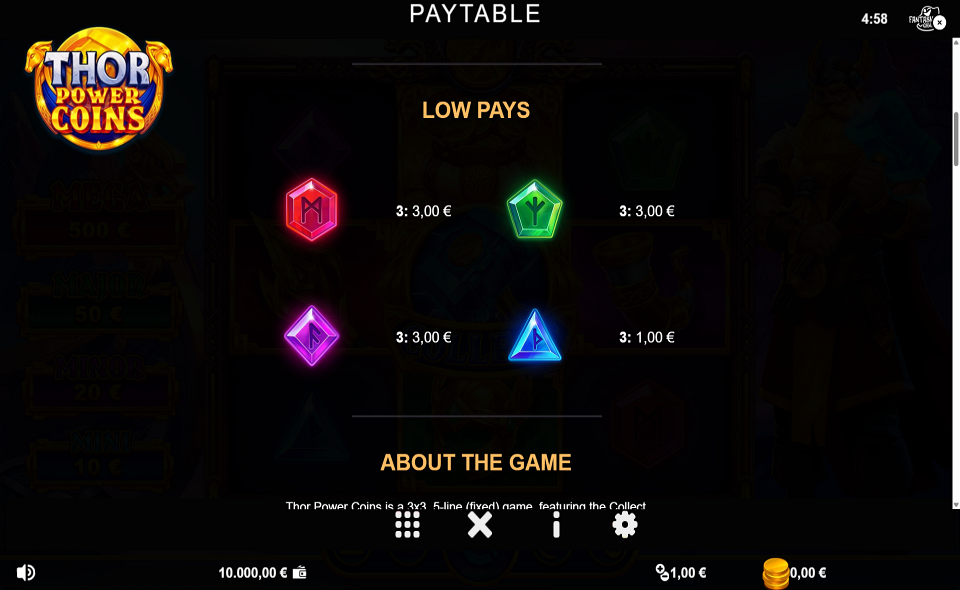 thor power coins paytable 2