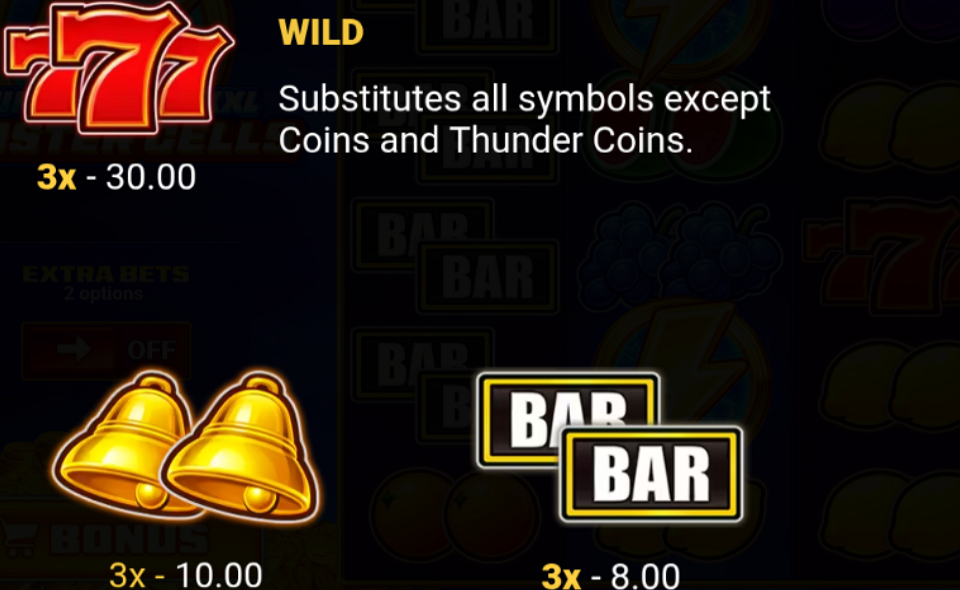 thunder coins xxl booster cells paytable 1