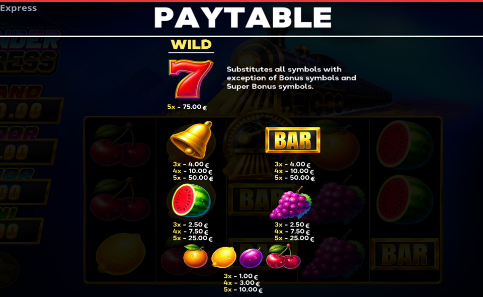 thunder express running wins paytable 1