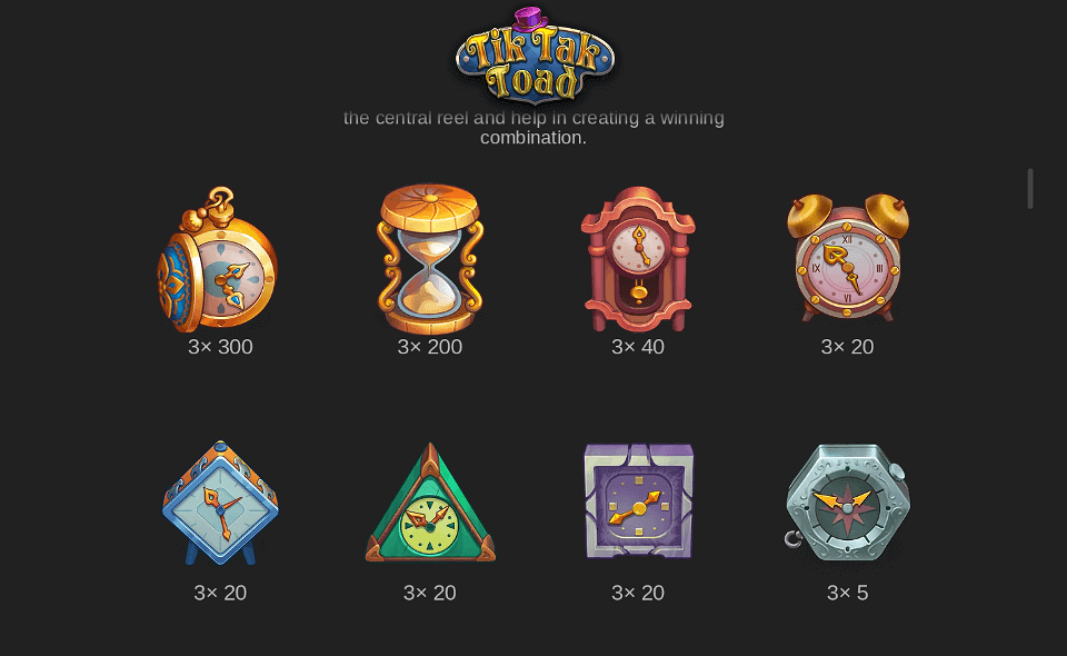 tik tak toad paytable