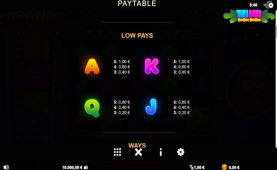 tiki baka boom boom paytable 2