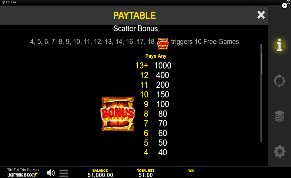 tiki tiki trio da max paytable 1