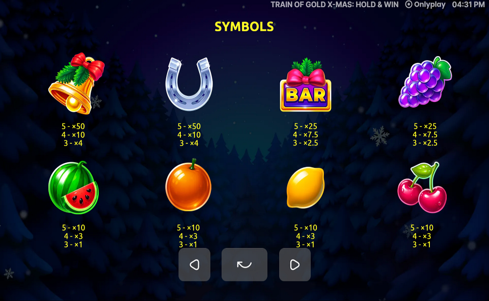 train of gold xmas paytable