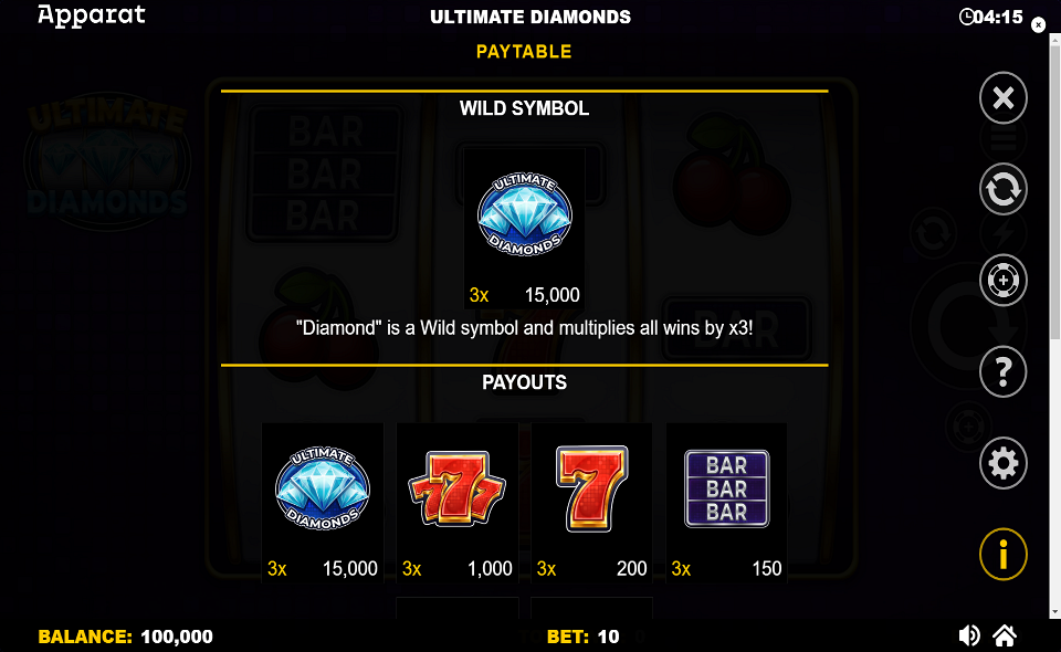 ultimate diamonds paytable 1