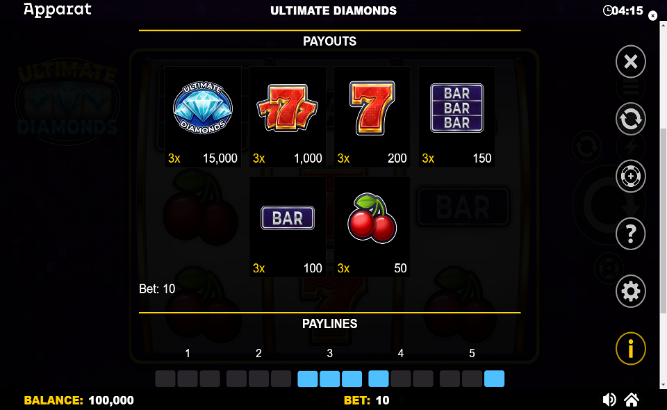 ultimate diamonds paytable 2
