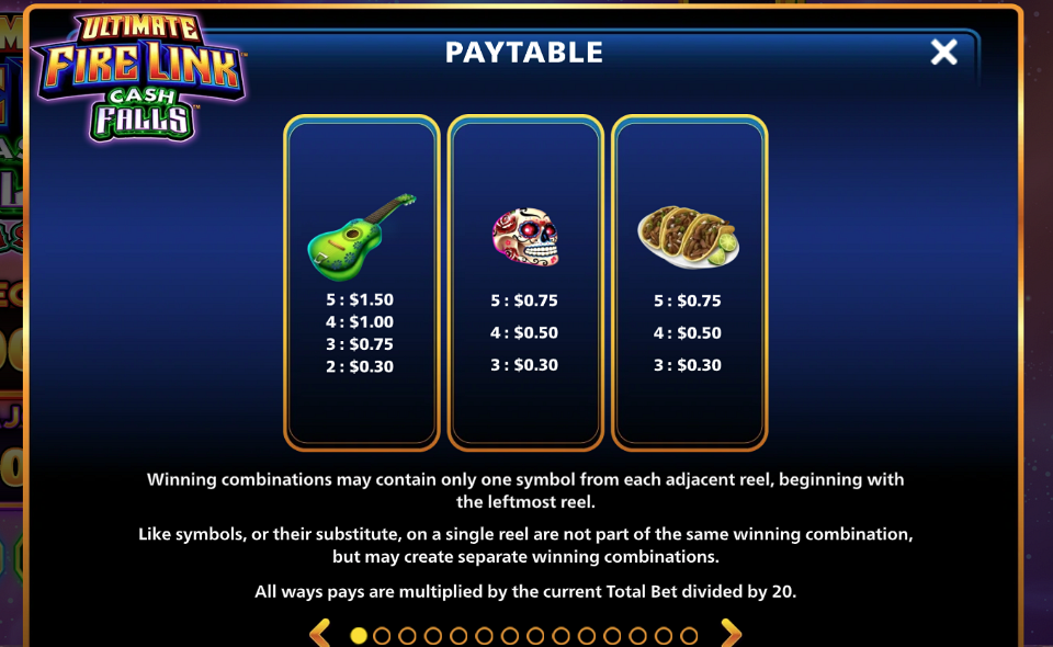 ultimate fire link cash falls olvera street paytable 1