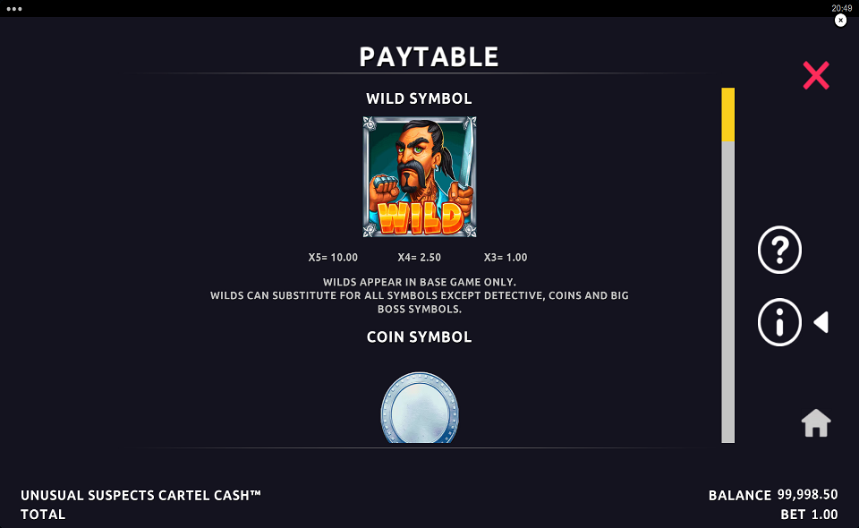 unusual suspects cartel cash paytable 1