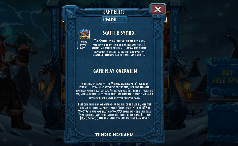 vikings thunder paytable 2