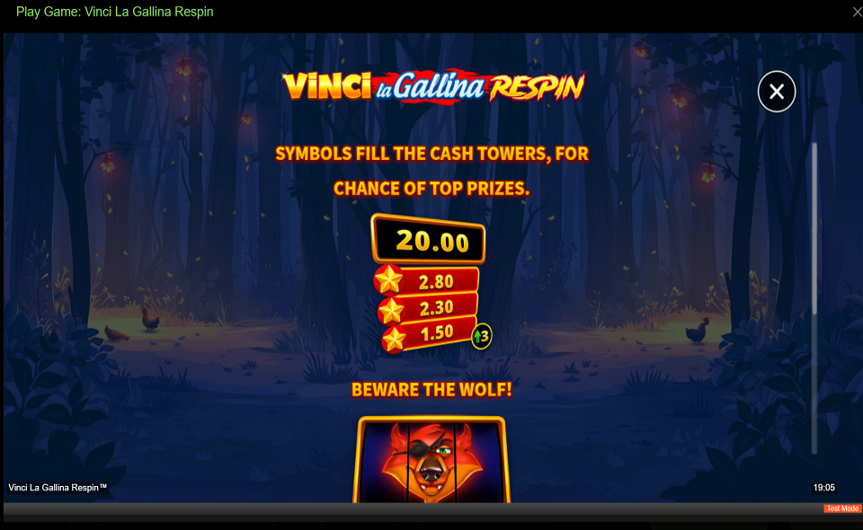 vinci la gallina respin paytable 1