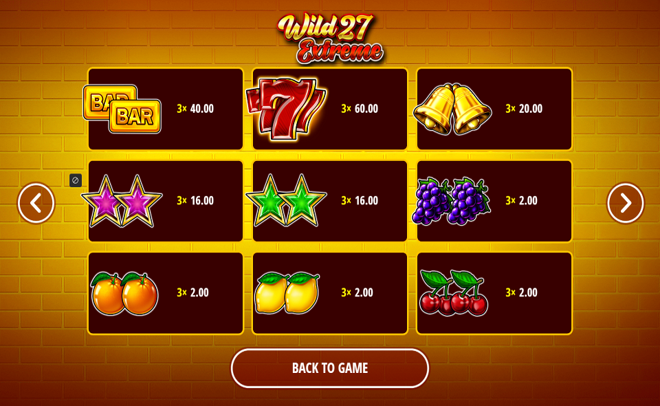 wild 27 extreme paytable