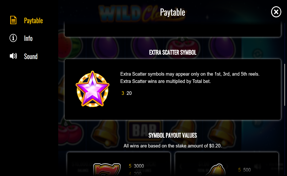 wild classic paytable 2