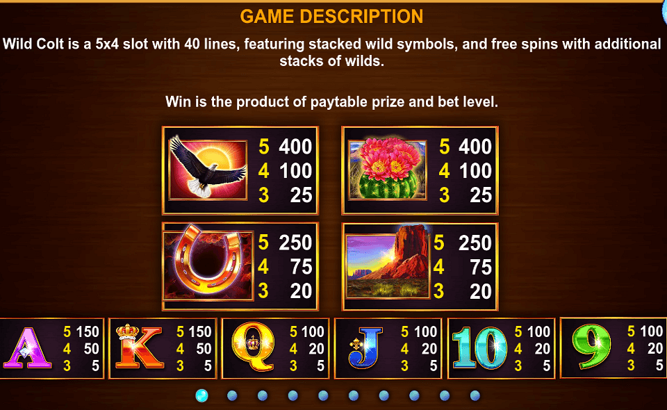wild colt paytable