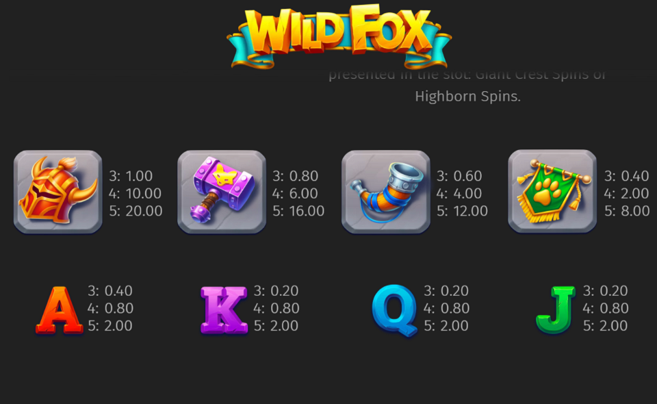 wild fox paytable 2