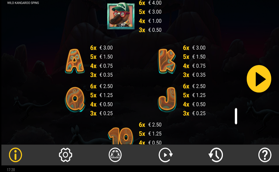 wild kangaroo spins paytable 2
