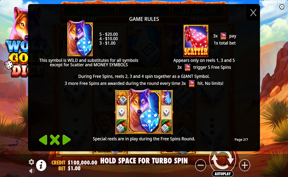 wolf gold dice paytable 2